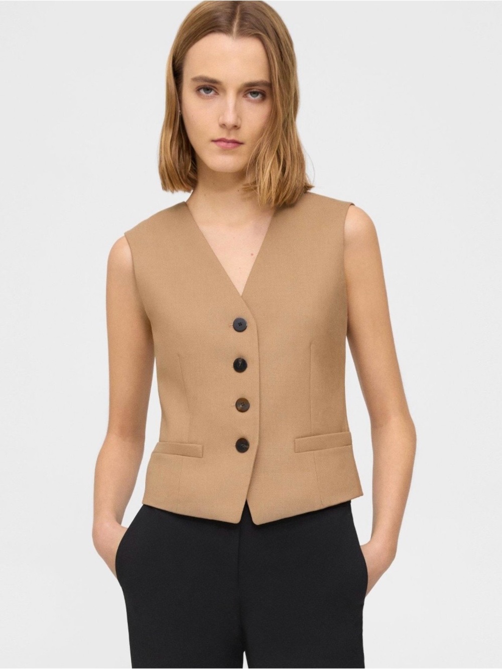 Theory Sleeveless Tailored Vest in Camel Size 00